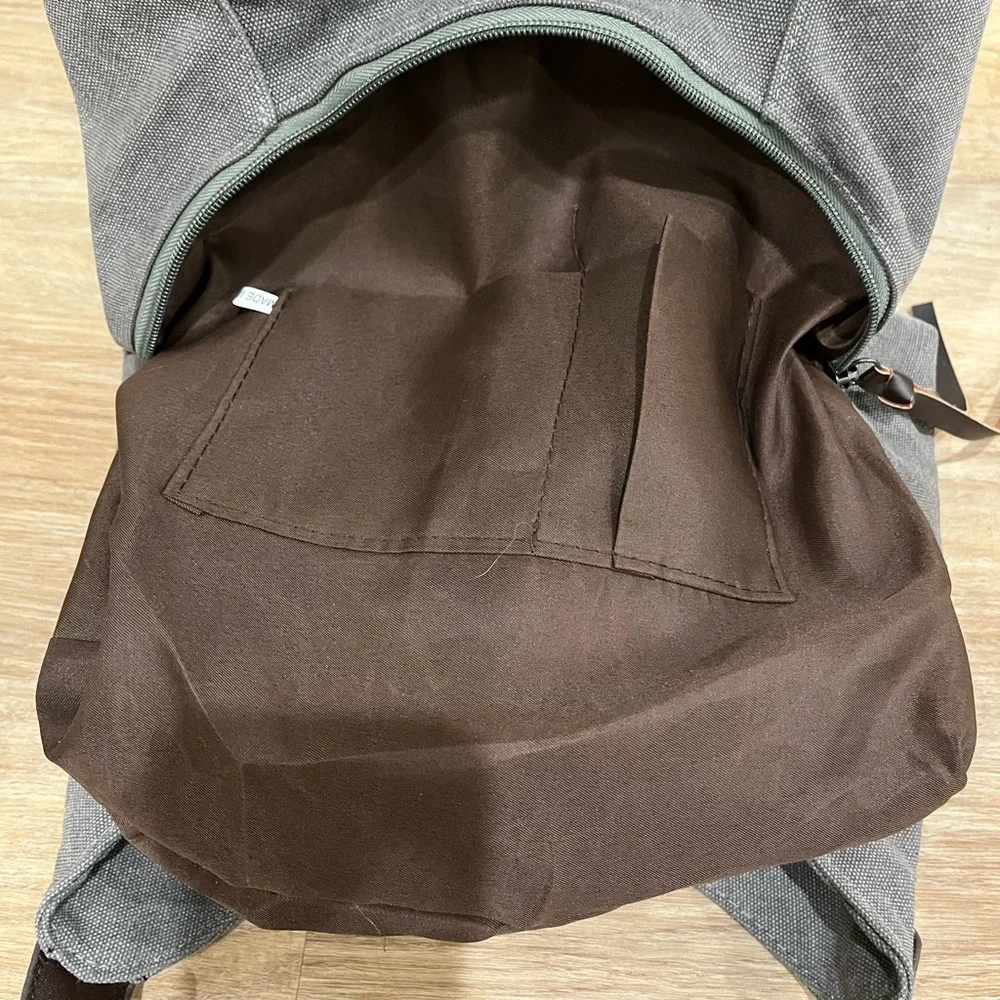 Canvas Hobo Bag in Gray with Leather Trim